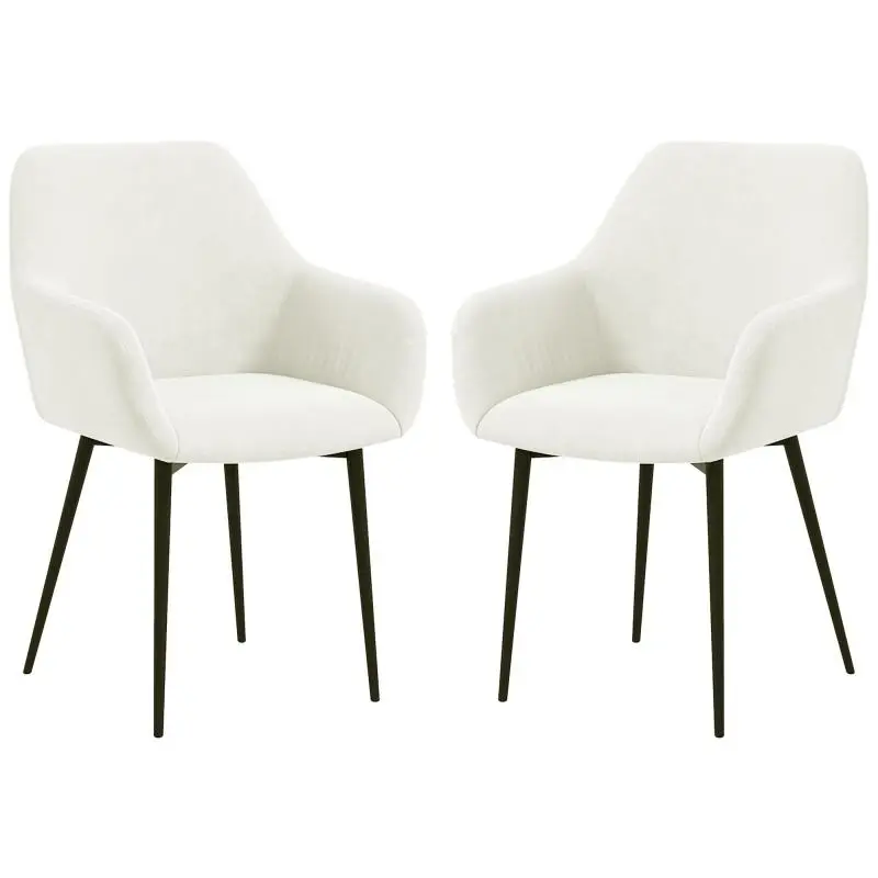 Set of 2 Nordic-Style Upholstered Dining Chairs with Curved Armrests (Velvet-Effect Fabric), 54x57x80 cm