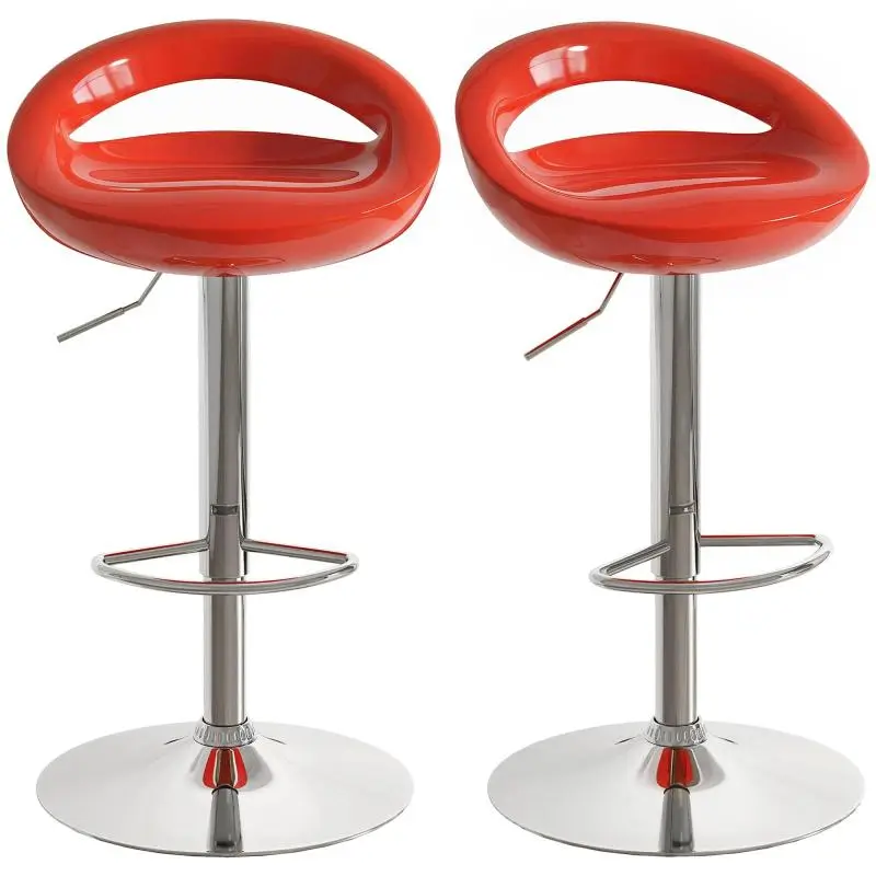 Set of 2 Swivel Bar Stools with Footrest, Height-Adjustable, Steel Base, ABS Seat