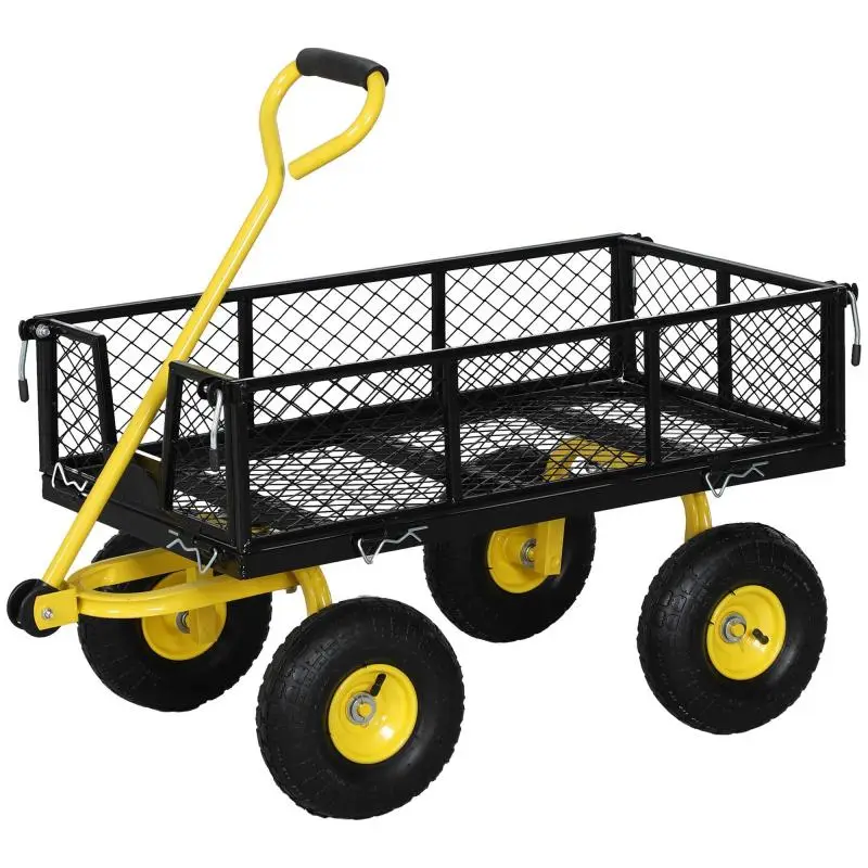 Steel Garden Cart with 200 kg Capacity and Removable Side Panels, 104x54x51 cm, Black and Yellow