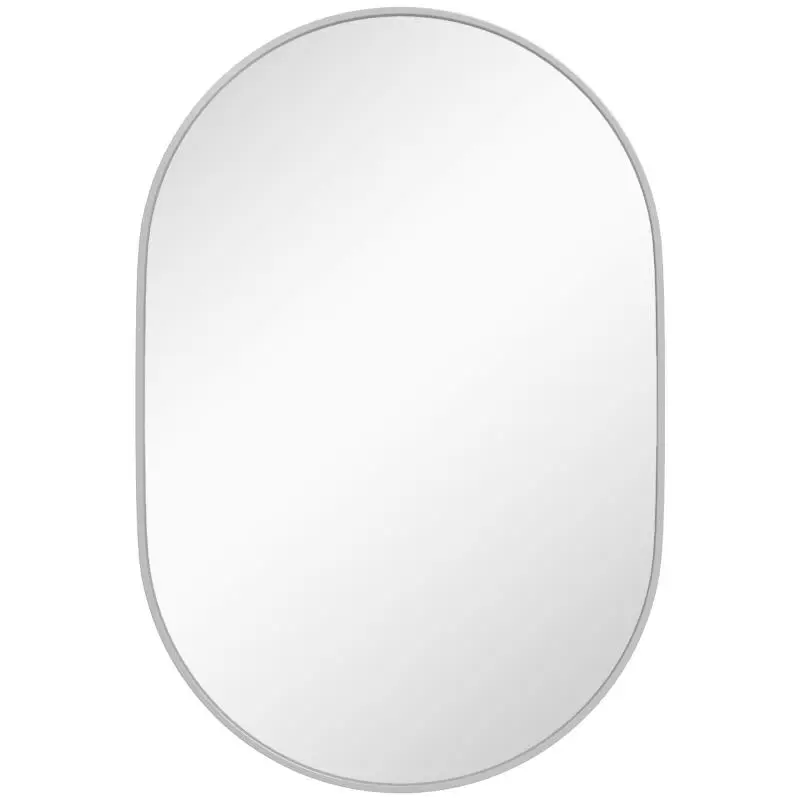Oval Wall-Mounted Bathroom Mirror with Aluminum Frame, Vertical or Horizontal, 60x90 cm, Silver
