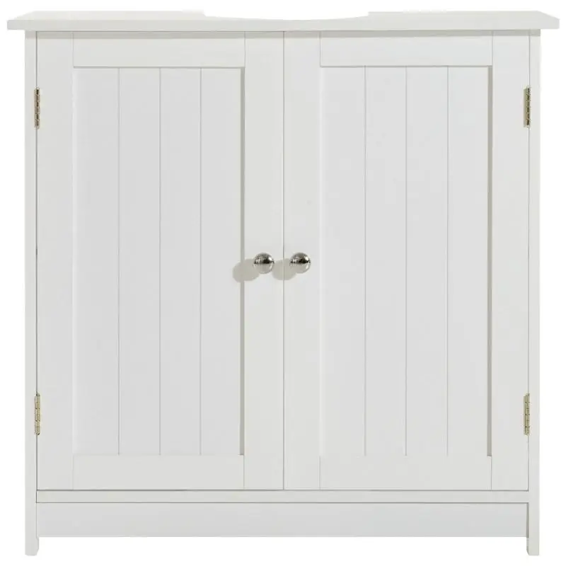 Bathroom Vanity Unit with Adjustable Shelf, Under-Sink Cabinet with U-Cut and 2 Doors, Space-Saving Bathroom Cabinet, Suitable for Washbasins with or without Pedestal, 60x30x60 cm, White