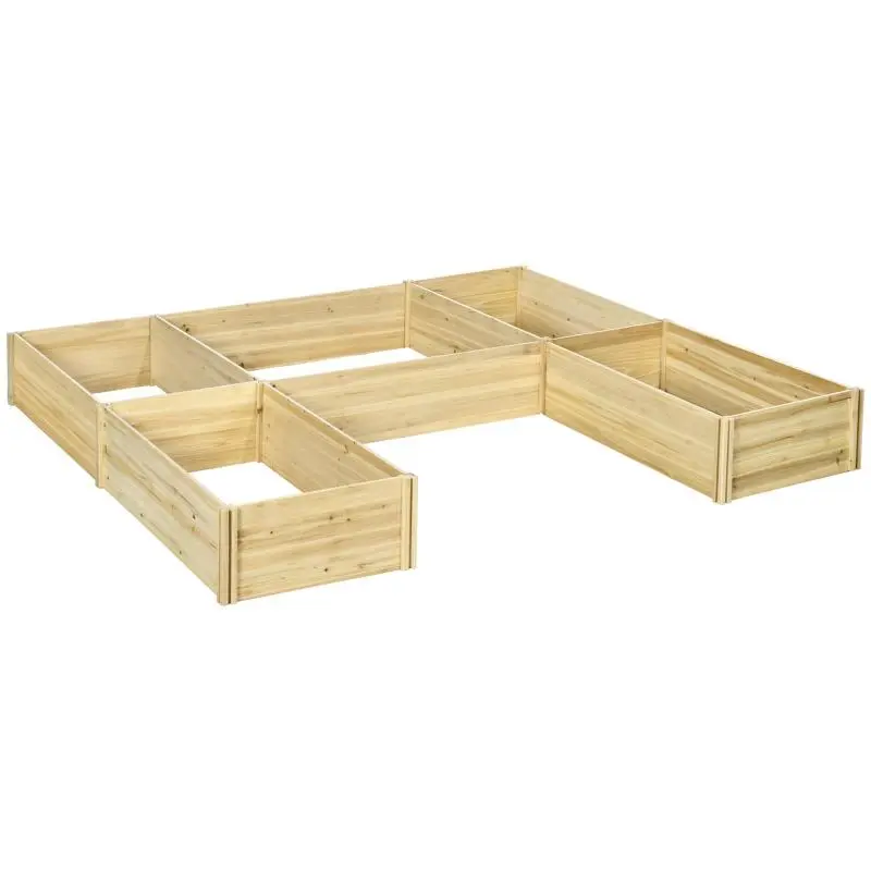 5-Piece Modular Open-Bottom Outdoor Fir Wood Planter, 230x230x28 cm
