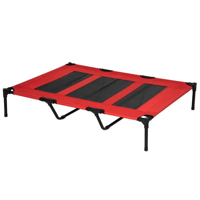 Elevated Dog Bed (Max 50kg) with Travel Bag – Metal and Oxford Fabric, 122x92x23 cm, Red