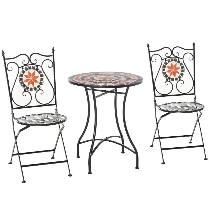 3-Piece Garden Furniture Set with 2 Folding Chairs and 1 Small Table, Metal and Ceramic