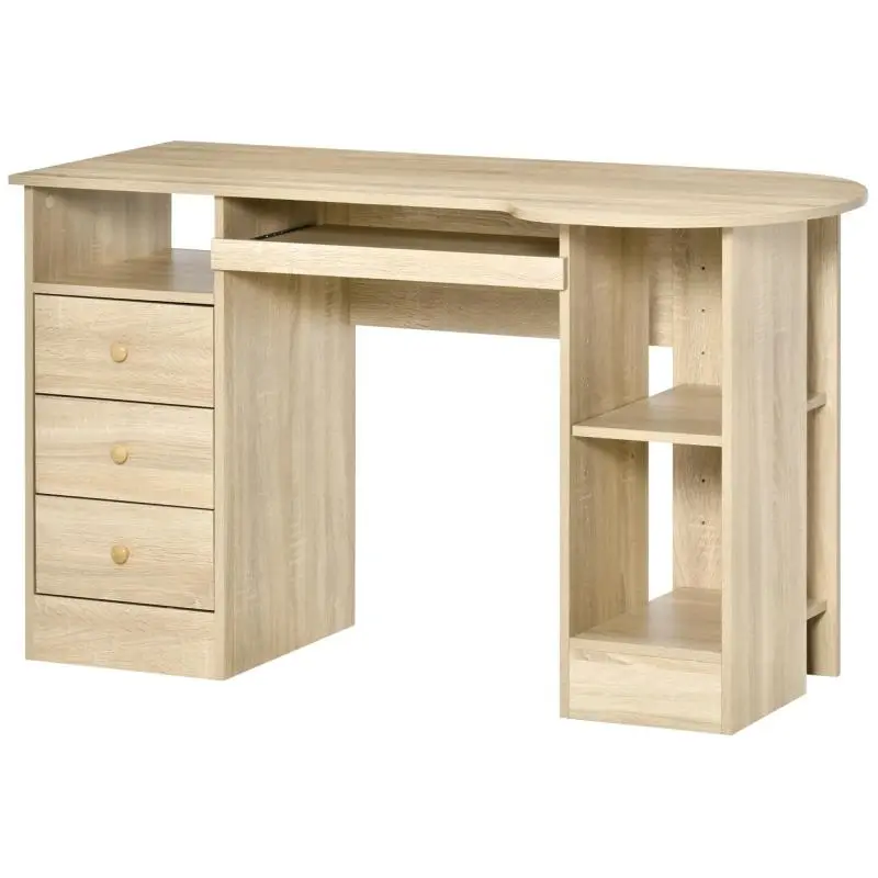Wooden Office PC Desk with Shelves, Drawers, and Top Shelf, 125x60x74cm