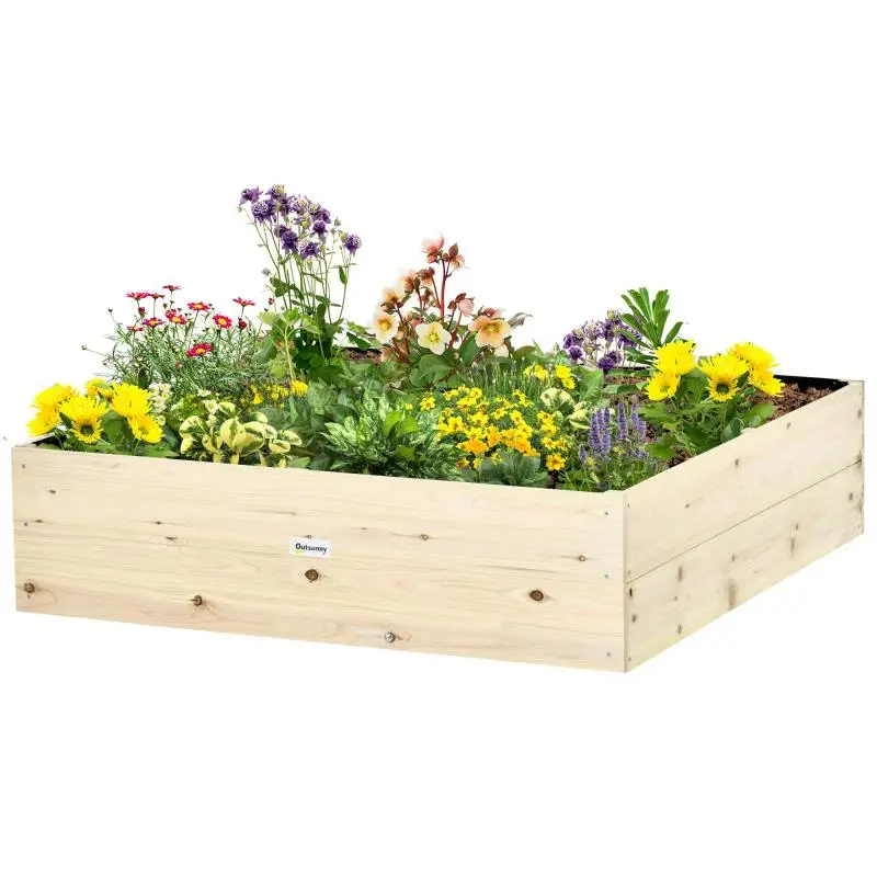 Wooden Raised Garden Bed, Planter for Plants and Vegetables, 117x117x30cm