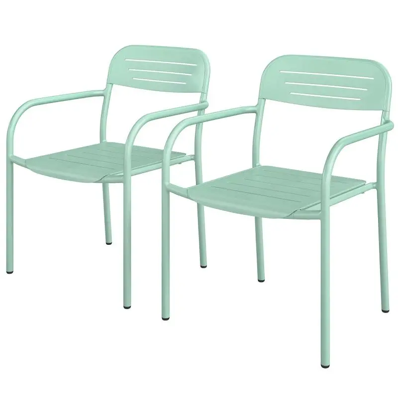 Set of 2 Stackable Weather-Resistant Garden Chairs with Armrests (56x58x78cm) – Green