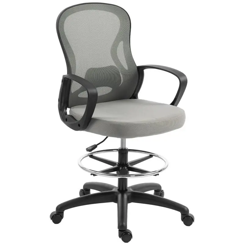 Ergonomic office chair, mesh office chair with footrest and armrests, 59 x 65 x 123 cm, Grey