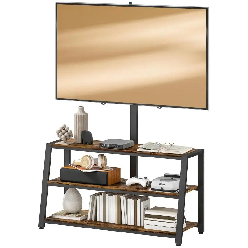 TV stand with mount for 32–70 inch TVs, open shelves, 35° adjustable angle, 108x41x135 cm, brown