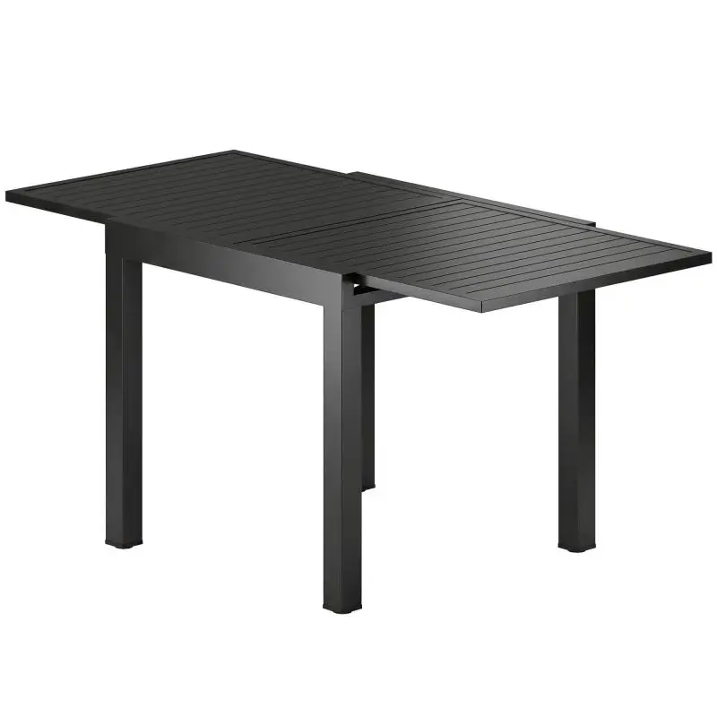 Extendable outdoor garden table for 4–6 people with self-storing extension, aluminum, 80–160 x 80 cm, black