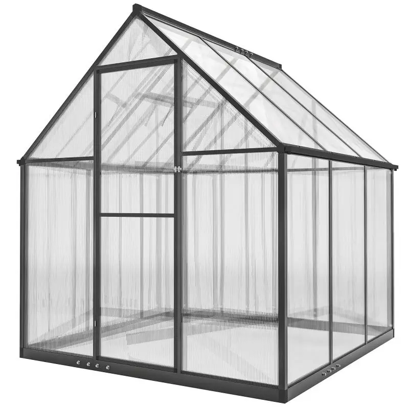 Aluminum and Polycarbonate Garden Greenhouse, Quick Assembly, Adjustable Window, Hinged Door, 178x168x195cm, Transparent