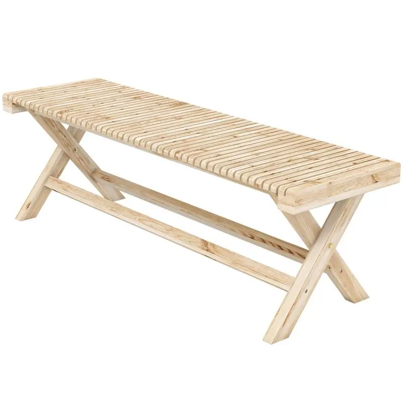 Solid Wood Garden Bench, Garden Bench with Slatted Seat, Wood Effect, 140 x 40 x 43 cm, Natural Wood