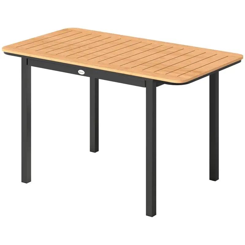 Rectangular 6-Person Composite Wood Garden Table with Metal Frame and Slatted Top, 127x70cm, Brown