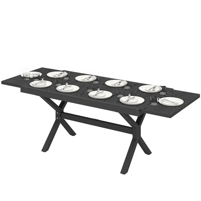 Extendable Aluminum Garden Table – Outdoor Dining Table with Wood-Effect Finish – Seats 8–10 – 214x85x73cm – Anthracite Grey