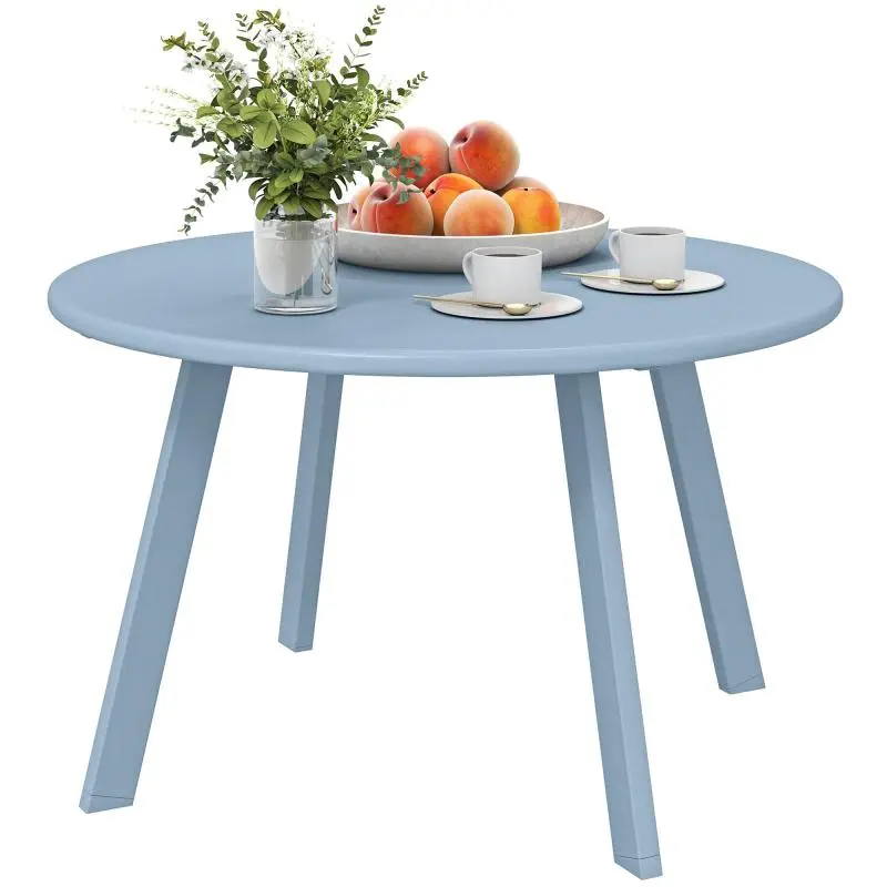 Small round coffee table / side table with non-slip pads and metal frame, for the garden, Ø 70 x 42 cm, blue