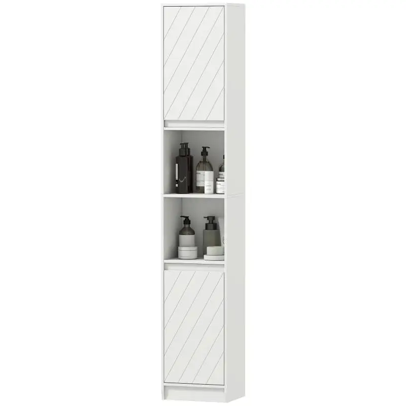Bathroom tall cabinet, storage unit with 2 doors and 2 open compartments, 30 x 24 x 170 cm, white