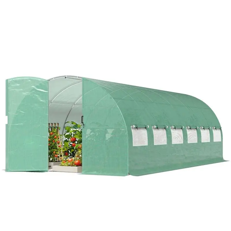 18 square meter garden tunnel greenhouse, tunnel greenhouse with door and 12 windows with insect screens, 295x597x200cm
