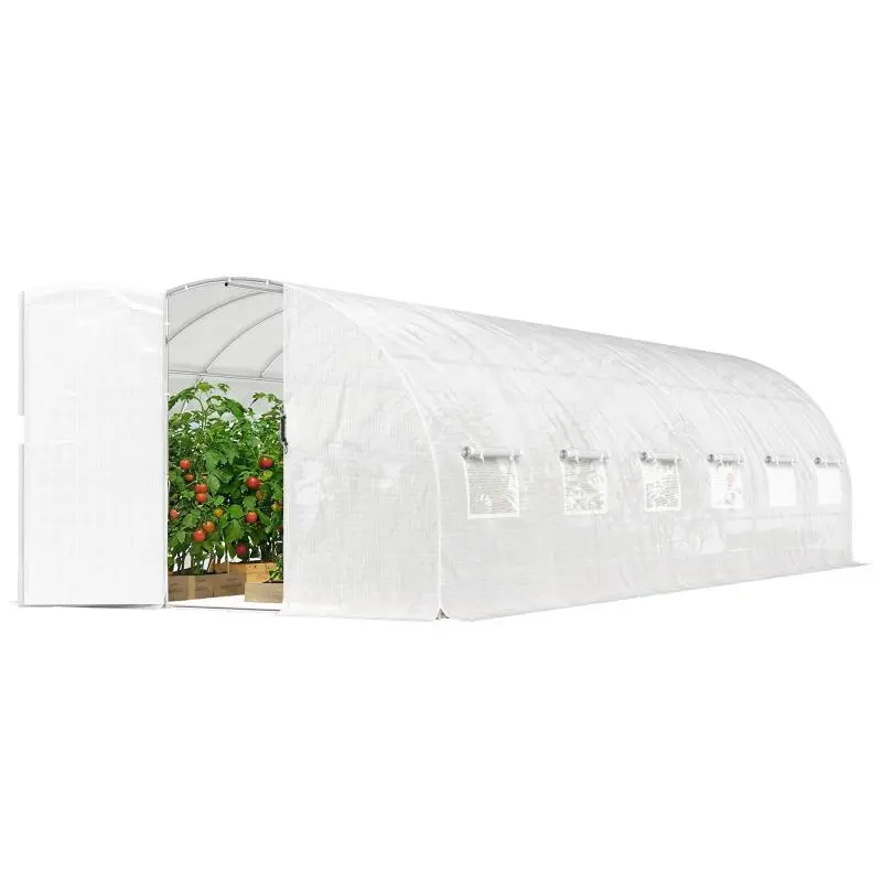 24 square meter garden tunnel greenhouse with doors and 12 windows with insect screens, 295x798x199cm, white