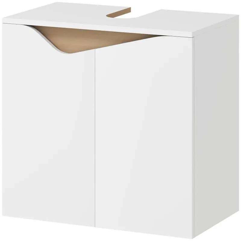 Under-sink cabinet, bathroom vanity with 2 soft-close doors, 60 x 35 x 57.9 cm, white and natural wood