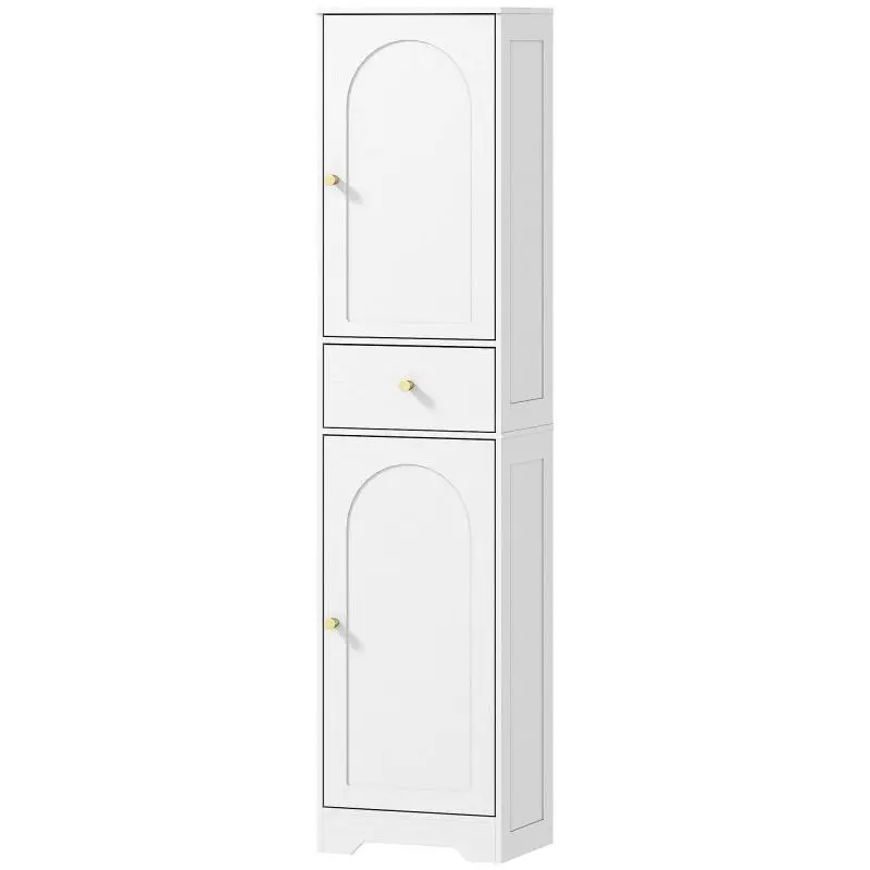 Tall bathroom cabinet, storage unit with adjustable drawers and shelves, 40x29.5x170cm, white