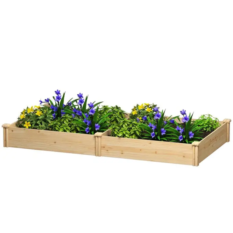 Solid Wood Garden Bed, Raised Planter with Divider, 235 x 121 x 26 cm, Natural Wood Effect