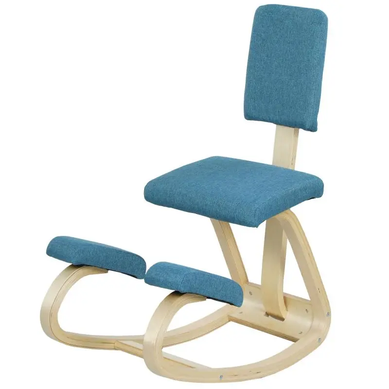 Ergonomic kneeling chair with backrest, rocking kneeling stool, posture corrector, 51x84x93cm, dark blue