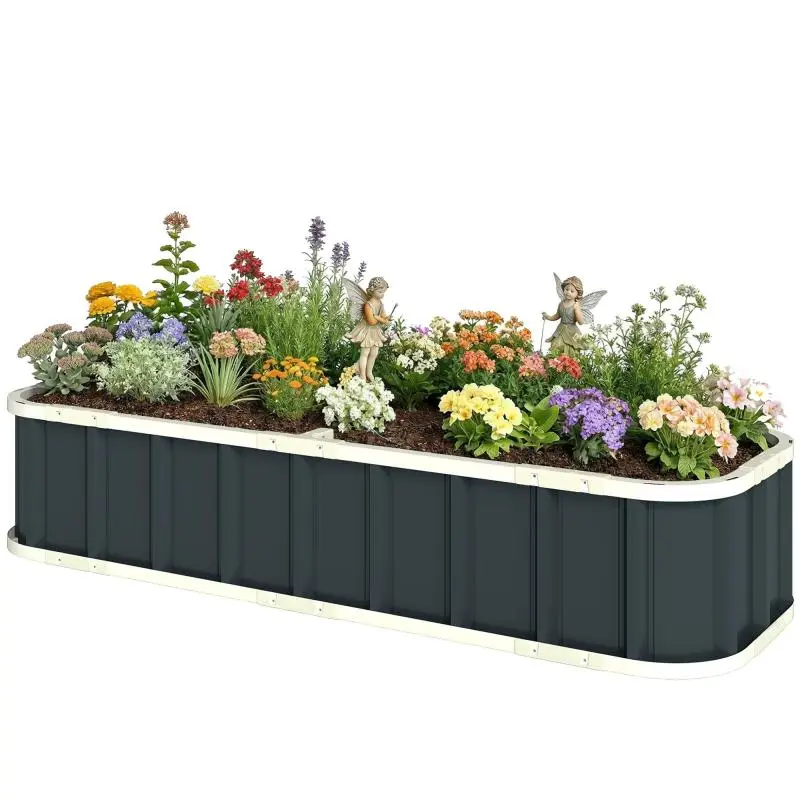 Galvanized steel raised garden bed with gloves and folded edges, 165 x 52 x 31 cm, dark gray