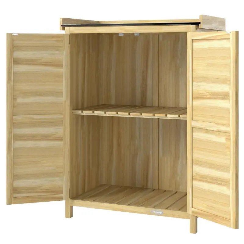 Garden cabinet, wooden outdoor storage cabinet, galvanized metal work surface, 71.5x39x95cm, natural