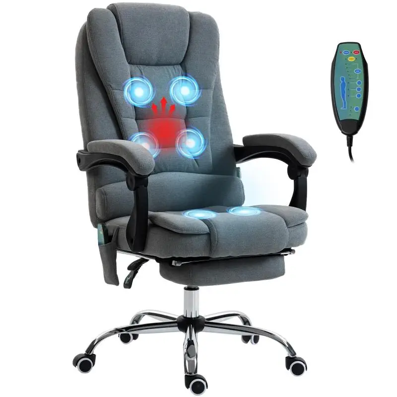 Heated massage office chair, height-adjustable, reclining backrest, 65x70x111-119cm, grey