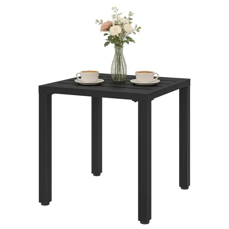 Square garden table, patio table, metal frame, indoor and outdoor use, for balcony, porch, patio, black