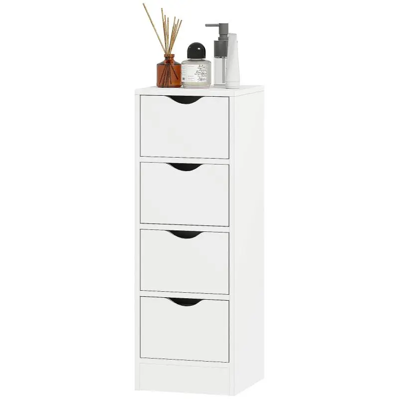 Bathroom storage unit with 4 drawers and recessed handles, 29 x 29 x 83 cm, white