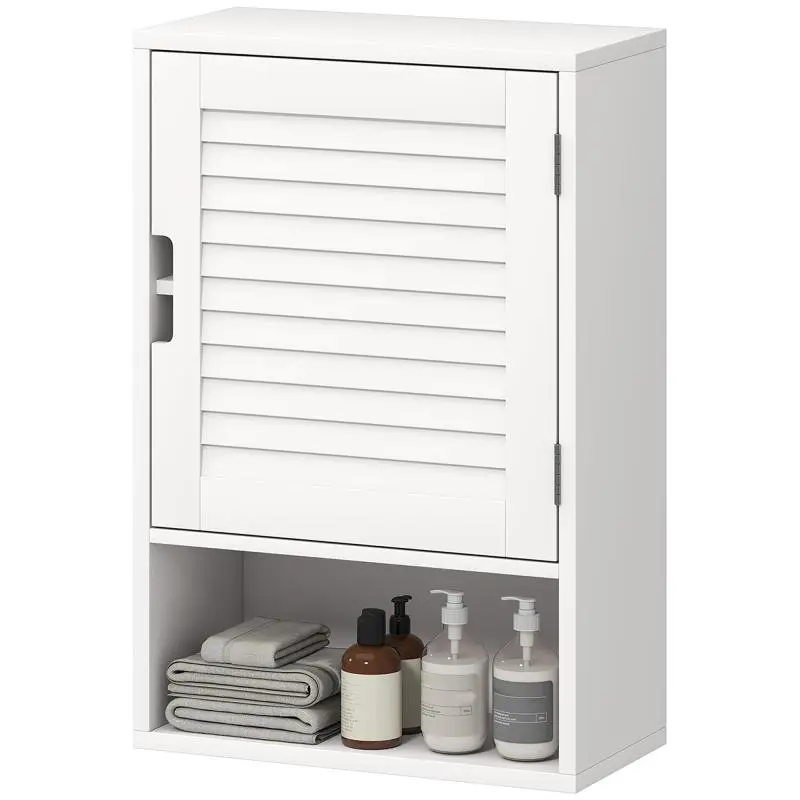 Bathroom wall cabinet with louvered door, adjustable shelf, and open compartment, 40x20x60cm, white