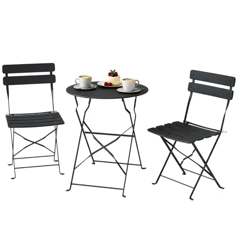 3 PCS/Set Folding Bistro Set, Metal Outdoor Table and Chairs