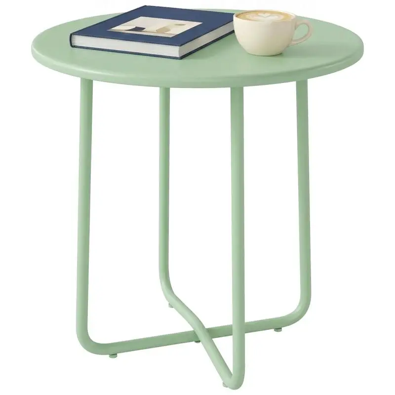 Outdoor Coffee Table with X-shaped Base and Height-adjustable Feet, Diameter: 48 cm x 51 cm, Green