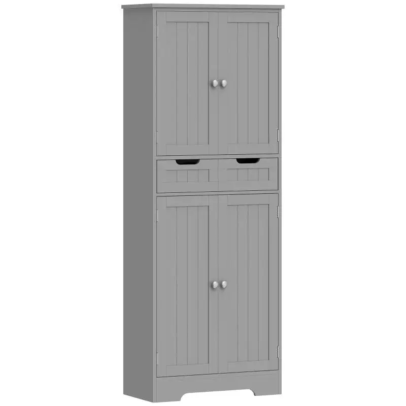 Bathroom cabinet with drawer, cupboard with doors, adjustable shelf, 60 x 30 x 160 cm, grey