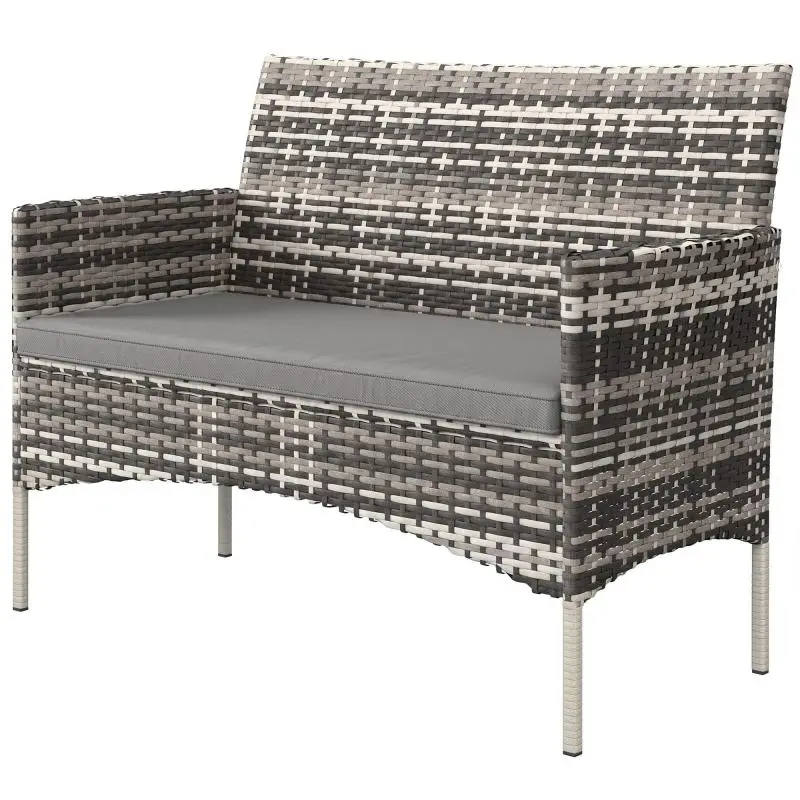 2-Seater Wicker-Effect Garden Sofa with Cushions – Outdoor Sofa with Armrests – 115 x 63 x 85 cm – Light Grey