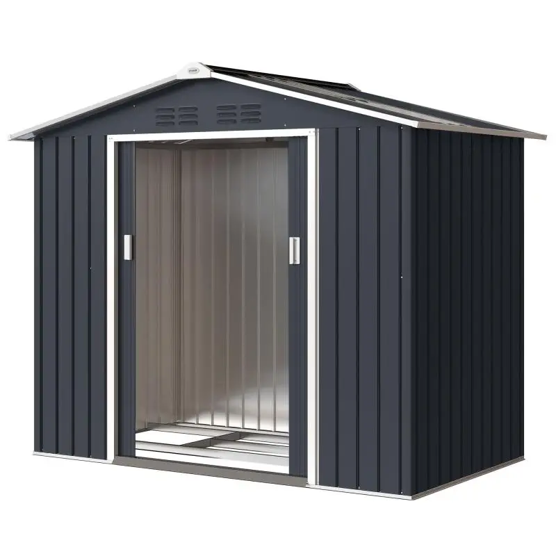 Metal garden shed 2.77 m², garden cabin 213 x 130 x 185 cm with foundation, sliding door, dark grey