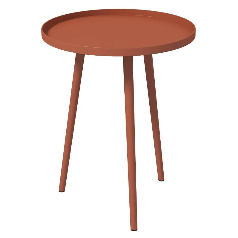 Round garden coffee table, outdoor side table with round steel rim, dimensions Ø40 x 50H cm, red