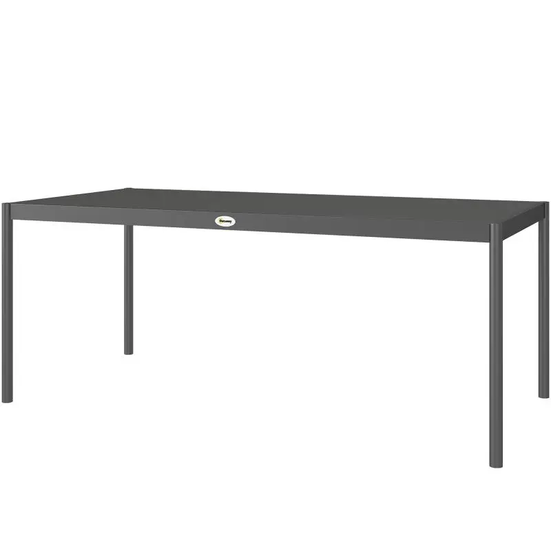 Steel garden dining table, 8-person garden table with rectangular slatted top, 186 x 90 x 74 cm, dark grey