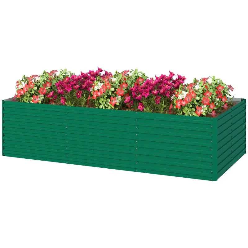 Rectangular galvanized raised garden bed for outdoor use – open bottom – 240 x 120 x 60 cm, green