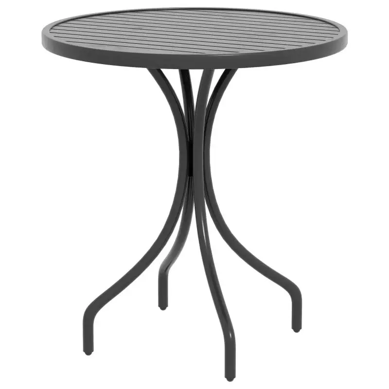 Round Galvanized Steel Bistro Table ( Diameter 66 cm) with Slatted Top for Patio or Balcony – Black