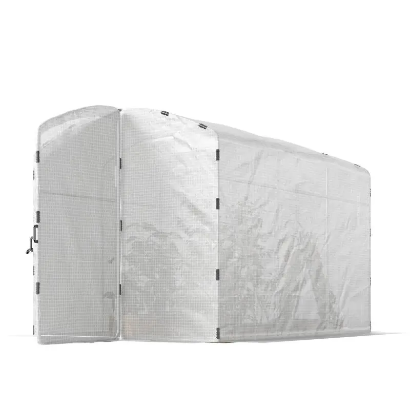 6m² garden tunnel greenhouse (300x200x195cm), 220g/m² PE cover, 50cm extended edges, white, with door.