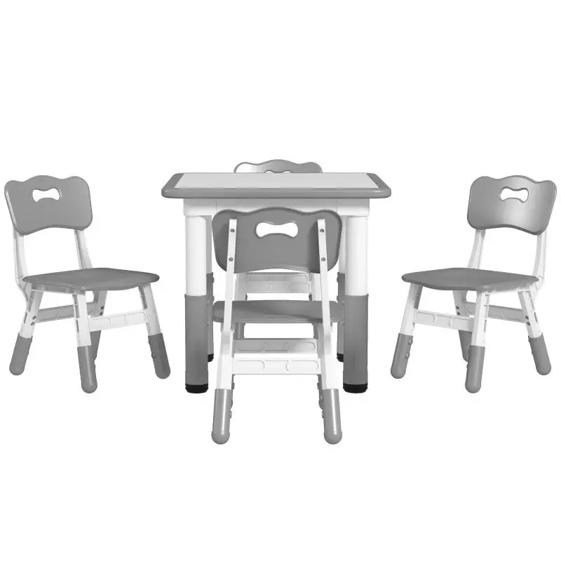 Height-adjustable children's table and 4-chair set, 5-piece set, grey