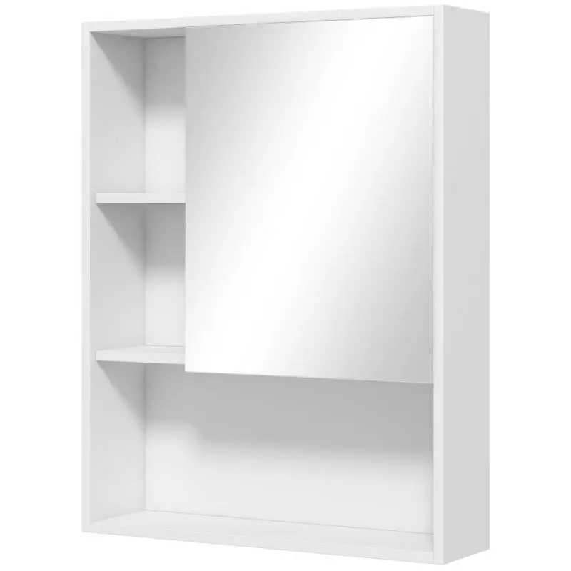 Wall-mounted bathroom cabinet with mirror, 5 compartments and adjustable shelf, 60x15x76cm, white