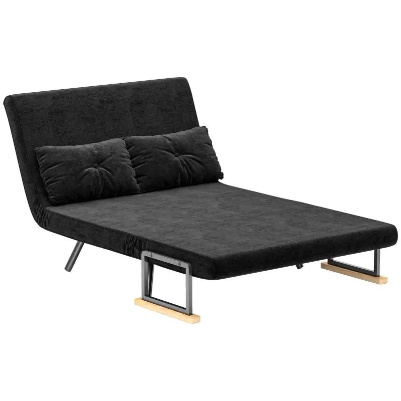 2-seater 4-in-1 convertible sofa bed with 5-position adjustable backrest, 2 cushions, 102 x 73 x 81 cm, black