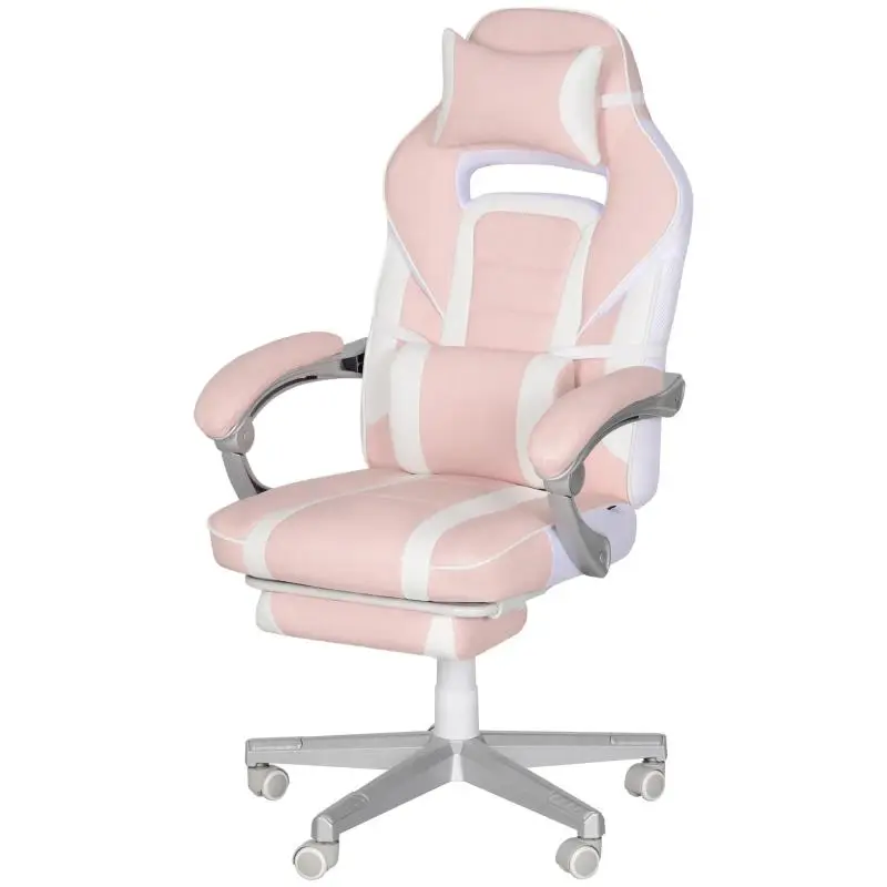Gaming chair, ergonomic gaming chair with footrest, adjustable height, reclining backrest, 63x63x123cm, pink