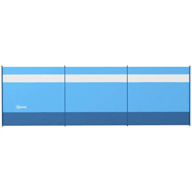 Portable, foldable camping windbreak with carry bag and steel poles – 440 cm x 140 cm – Blue