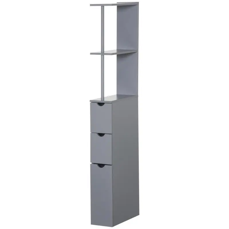 Bathroom column cabinet with drawers and open shelves, 15 x 33 x 136.8 cm, grey