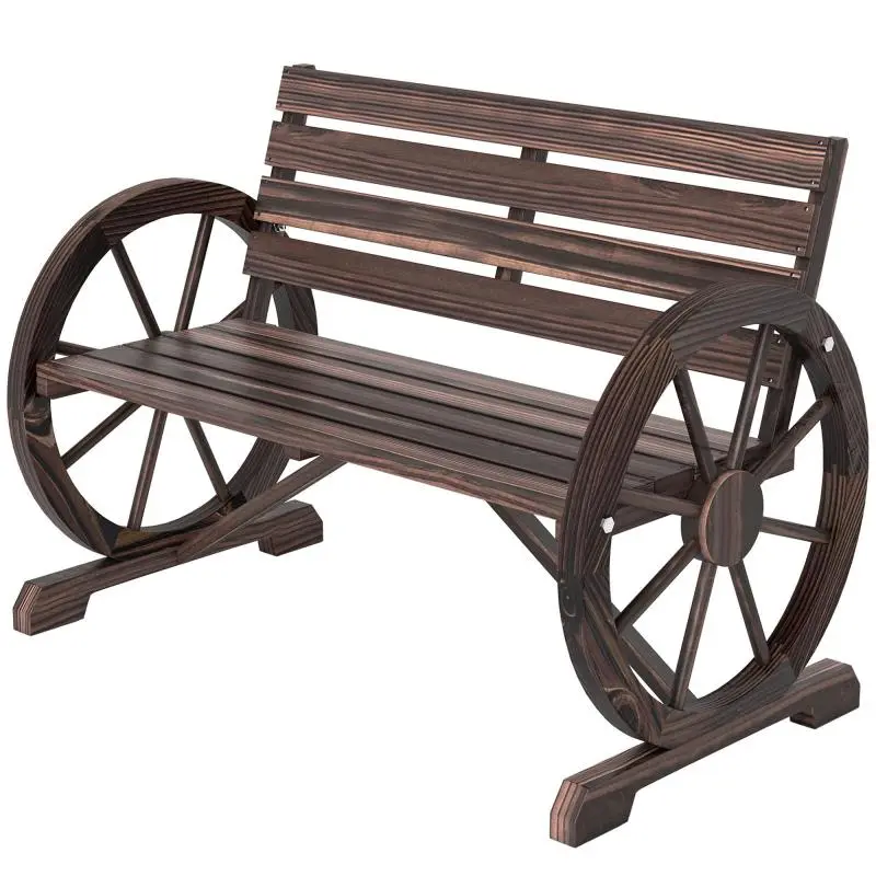 Rustic-Chic 3-Seater Wooden Garden Bench with Armrests and Wheel-Style Sides