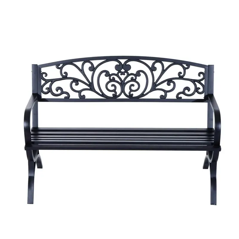 Black cast steel 3-seater garden/patio bench, 127 x 60 x 85 cm, max. load 240 kg